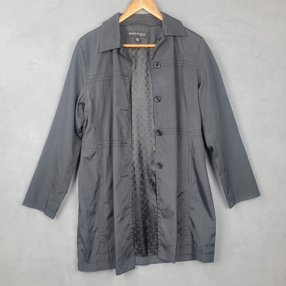 Kenneth Cole Jacket Womens Large Nylon Lined Button Classic Coat Trench Mid